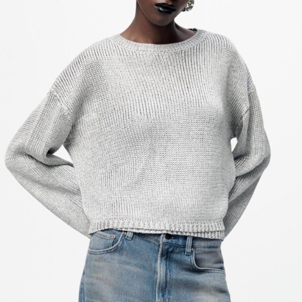 Zara Metallic Plain Knit Sweater